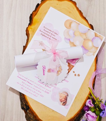 Invitatie Botez Ursulet norisor si poza bebe fetita