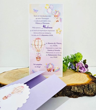 Invitatie Botez Unicorni Lila