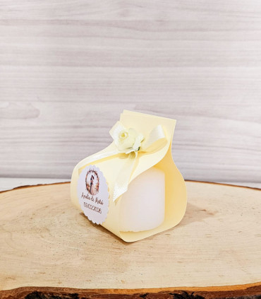 Marturie Nunta Lumanare in suport cutiuta crem