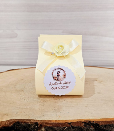 Marturie Nunta Lumanare in suport cutiuta crem