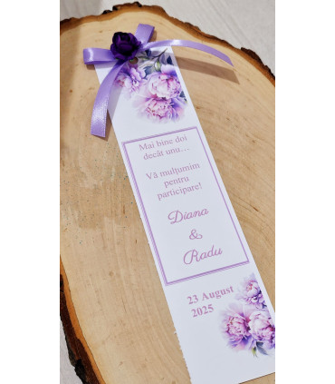 Semn de Carte Nunta Flori Mov