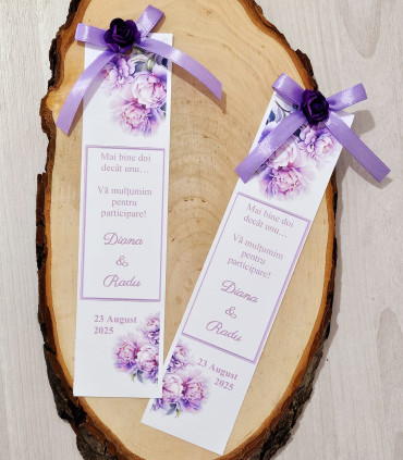 Semn de Carte Nunta Flori Mov